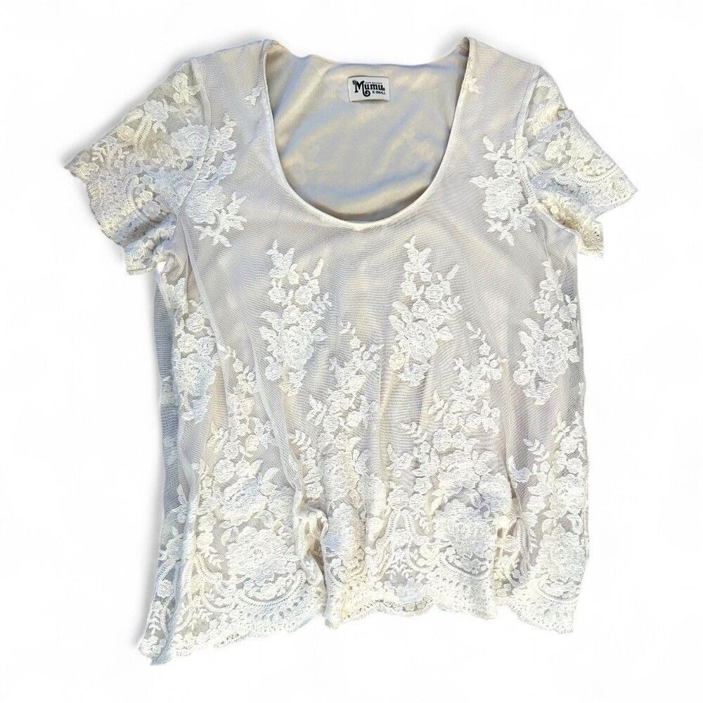 Show Me Your Mumu embroidered white lace top size xs